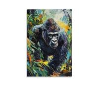 ZLLJXFZZ Peinture à l'huile - Poster animal à dos argenté dans la jungle expressionniste - Décoration murale moderne à suspendre - 40 x 60 cm