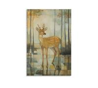 ZLLJXFZZ Peinture à l'huile - Poster animal - Cerf de la forêt dans l'art nouveau - Décoration murale moderne à suspendre - 30 x 45 cm