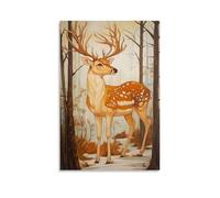 ZLLJXFZZ Peinture à l'huile - Poster animal - Cerf de la forêt dans l'art nouveau - Décoration murale moderne à suspendre - 20 x 30 cm