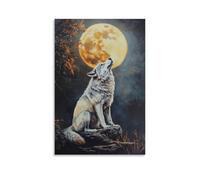 ZLLJXFZZ Peinture à l'huile - Poster animal - Lune loup dans l'allégorie symbolique - Décoration murale moderne à suspendre - 20 x 30 cm