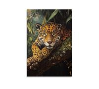 ZLLJXFZZ Peinture à l'huile représentant un jaguar dans le primitivisme amazonien - Décoration murale moderne à suspendre - 50 x 75 cm