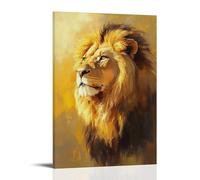 ZLLJXFZZ Peinture à l'huile représentant un lion majestueux dans une lumière dorée - Décoration murale moderne à suspendre - 30 x 45 cm