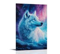 ZLLJXFZZ Peinture à l'huile représentant un loup arctique dans une aurore lumineuse, décoration murale moderne à suspendre, 60 x 90 cm