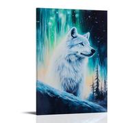 ZLLJXFZZ Peinture à l'huile représentant un loup arctique dans une aurore lumineuse, décoration murale moderne à suspendre, 30 x 45 cm