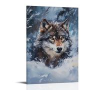 ZLLJXFZZ Peinture à l'huile représentant un loup perdu en hiver - Décoration murale moderne à suspendre - 20 x 30 cm