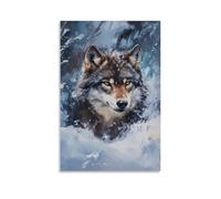ZLLJXFZZ Peinture à l'huile représentant un loup perdu en hiver - Décoration murale moderne à suspendre - 40 x 60 cm