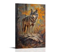 ZLLJXFZZ Peinture à l'huile représentant un loup solitaire à la croisée des chemins - Décoration murale moderne à suspendre - 60 x 90 cm