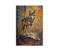 ZLLJXFZZ Peinture à l'huile représentant un loup solitaire à la croisée des chemins - Décoration murale moderne à suspendre - 30 x 45 cm