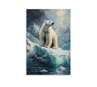 ZLLJXFZZ Peinture à l'huile représentant un ours polaire solitaire sur un iceberg - Décoration murale moderne à suspendre - 20 x 30 cm