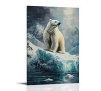 ZLLJXFZZ Peinture à l'huile représentant un ours polaire solitaire sur un iceberg - Décoration murale moderne à suspendre - 50 x 75 cm