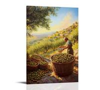 ZLLJXFZZ Poster alimentaire méditerranéen, récolte d'olives au soleil - Décoration murale moderne à suspendre - 50 x 75 cm