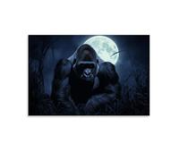 ZLLJXFZZ Poster animal Chiaroscuro Power - Le gorille au dos argenté au clair de lune - Décoration murale moderne à suspendre - 20 x 30 cm