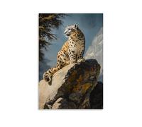 ZLLJXFZZ Poster animal peinture à l'huile léopard des neiges falaise ombre art mural décoration moderne à suspendre affiche d'art 50 x 75 cm