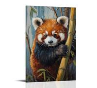ZLLJXFZZ Poster animal peinture à l'huile panda rouge ombre bambou art mural décoration moderne à suspendre affiche d'art 60 x 90 cm