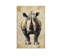 ZLLJXFZZ Poster animal vintage, rhinocéros du vieux monde, décoration murale moderne à suspendre, 50 x 75 cm