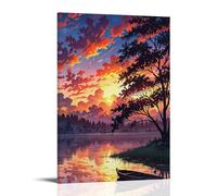 ZLLJXFZZ Poster de paysage avec lac en début de soirée avec eau et voile sur planche Décoration murale moderne à suspendre 60 x 90 cm