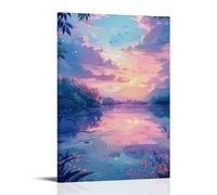 ZLLJXFZZ Poster de paysage avec soleil sur une grande étendue d'eau et oiseaux flottant à proximité Décoration murale moderne à suspendre 20 x 30 cm