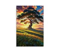 ZLLJXFZZ Poster de paysage avec un vieux chêne dans la lumière du soir Décoration murale moderne à suspendre 60 x 90 cm