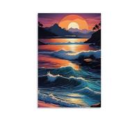 ZLLJXFZZ Poster de paysage de l'océan au coucher du soleil avec surfeur portant sa planche de surf Décoration murale moderne à suspendre 50 x 75 cm
