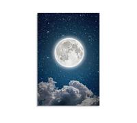 ZLLJXFZZ Poster de paysage d'une pleine lune se levant dans les nuages et les étoiles Décoration murale moderne à suspendre 60 x 90 cm