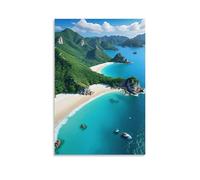 ZLLJXFZZ Poster de paysage d'une zone de plage sur deux petites îles proches l'une de l'autre Décoration murale moderne à suspendre 30 x 45 cm