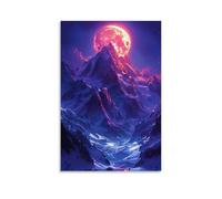 ZLLJXFZZ Poster de paysage illustré, image à superposer d'un paysage violet avec des montagnes, décoration murale moderne à suspendre, 60 x 90 cm