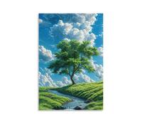 ZLLJXFZZ Poster de paysage pour une terre fantastique avec une rivière et un arbre par temps nuageux Décoration murale moderne à suspendre 20 x 30 cm