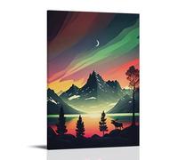 ZLLJXFZZ Poster de paysage représentant un élan debout seul près d'une montagne et d'une scène de montagne Décoration murale moderne à suspendre 50 x 75 cm