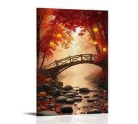 ZLLJXFZZ Poster de paysage représentant un pont sur un ruisseau brumeux dans une forêt asiatique Décoration murale moderne à suspendre 30 x 45 cm