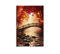 ZLLJXFZZ Poster de paysage représentant un pont sur un ruisseau brumeux dans une forêt asiatique Décoration murale moderne à suspendre 30 x 45 cm