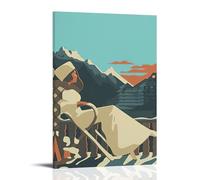 ZLLJXFZZ Poster de paysage représentant une femme sur une chaise longue surplombant les montagnes enneigées Décoration murale moderne à suspendre 40 x 60 cm