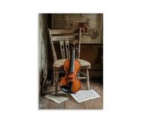 ZLLJXFZZ Poster mural à suspendre avec partition de musique à proximité Motif violon se reposant sur une chaise 30 x 45 cm