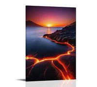 ZLLJXFZZ Poster paysage d'un ruisseau de lave coulant le long de la plage comme la nuit tombe dessus Décoration murale moderne à suspendre 40 x 60 cm