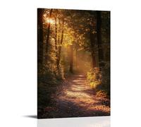 ZLLJXFZZ Un chemin forestier avec lumière du soleil dorée filtrant à travers les arbres, art mural réalisme poétique décoration murale moderne à suspendre 20 x 30 cm