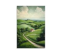 ZLLJXFZZ Une campagne sereine avec des collines verdoyantes et un petit chalet, art mural de style peinture à l'huile décoration murale moderne à suspendre affiche d'art 50 x 75 cm