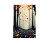 ZLLJXFZZ Une forêt d'automne paisible avec des feuilles tombantes, tons discrets, art mural réalisme naturel, décoration moderne à suspendre, 50 x 75 cm