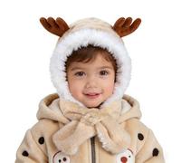 ZLLkeji Cagoule Enfant avec Bois de Cerf Chapeau Et Écharpe de Bébé d'Hive Mignon Bonnet Écharpe Ensemble 2 en 1 Doublure Polaire pour Bébé Fille Garçon 0-4 Ans Kaki