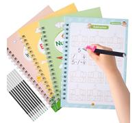 ZLLkeji Cahier Calligraphie Enfant Cahier Ecriture Maternelle Réutilisables Groove Calligraphy Apprendre Ecrire,Chiffres,Dessiner,Addition et Soustraction +3 Ans de la Maternelle Au Ce2