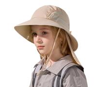 ZLLkeji Chapeau de Soleil à Large Bord Garçon Casquette de Plage Eté Protection UPF 50+ Réglable Mentonnière Chapeaux De Seau avec Rabat pour 3-8 Ans Garçon (FR/ES, Numérique, 49, 55, Beige)