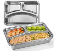 ZLLkeji Plateau à Assiettes Divisées en Acier Inoxydable Assiette Compartiment Adulte Réutilisable Assiettes 3 Compartiments Assiette Regime Portion 4 Pièces