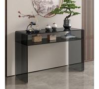 ZLLPIGLS Console Meuble Moderne en Verre Transparent, Table Console Extensible Élégante avec Étagère de Rangement à Double Couche, pour Salon et Bureau(Black,39.3x15.7x33.4in)