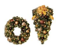 ZLLPIGLS Couronne de Noel Artificielle de 15,7 Pouces avec Pommes de Pin et Décorations, Plus Arbre Suspendu à l'envers, pour Porte D'entrée, Manteau, Intérieur et Extérieur(Gold)