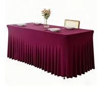 ZLLPIGLS Jupe de Table Polyester, Nappes Extensibles pour Tables Rectangulaires 6ft, avec Élastique, pour Mariage, Fête, Banquet, Événement, Buffet, Réception(Jujube Red,244x76x76cm/96x29.9x29.9in)