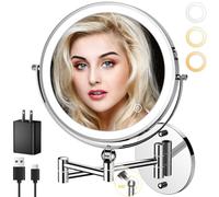 ZLOKLA Miroir de maquillage mural lumineux de 22,9 cm, 4000 mAh 1X/10x, miroir grossissant double face avec lumière, intensité tactile, bras étendu, rotation à 360°, miroir