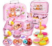 ZLPBAO 50PCS Service à Thé pour Enfants, Dînette et Son Coffret Jouet Dinette Enfant Service à Thé Jouets Jeux de Cuisine Jouet de Cuisine Faisant Semblant pour Filles 3 4 5 6 7 8 Ans