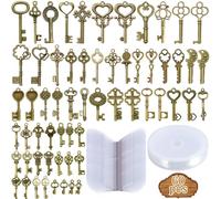 ZLPBAO 60 Pièces Clés Vintage Decoration, Antique Vintage Breloques Clé Squelette, 60 x Clés Volantes Charmes, 60 x Ailes de Libellule, 1 x 30 Mètres de Fil Perlé pour Fabrication de Bijoux