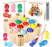 ZLPBAO Jeu de Peche Magnetique, Jeux Montessori, Jouets en Bois Magnetique en 10 Poissons et Deux Cannes à Pêche Cadeau Garçon Fille, Jeux Educatif pour 3 4 5 Ans