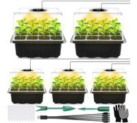 ZLPBAO Mini Serre pour Plantes, Mini Serre Interieur, Lot de 5 Mini Serres de Culture d'intérieur avec Lumière (Spectre Complet), Bac à Semis avec Couvercle Rehaussé Haut et Ventilation