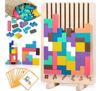 ZLPBAO Puzzle en Bois Tetris avec Sac de Rangement, Tetris Tumble XL Jeu en Bois, Cadeau Enfant 2 3 4 5 6 Ans, Jeux Educatif Cadeau pour GarçOns Et Filles (Coloré)
