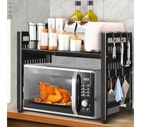 ZLPBAO Support de Four à Micro-Ondes Extensible, Grille pour Four Micro-Ondes Étagère à Micro-Ondes Extensible avec 6 Crochets, Support pour Micro-Ondes à 2 Niveaux, Support Micro Onde